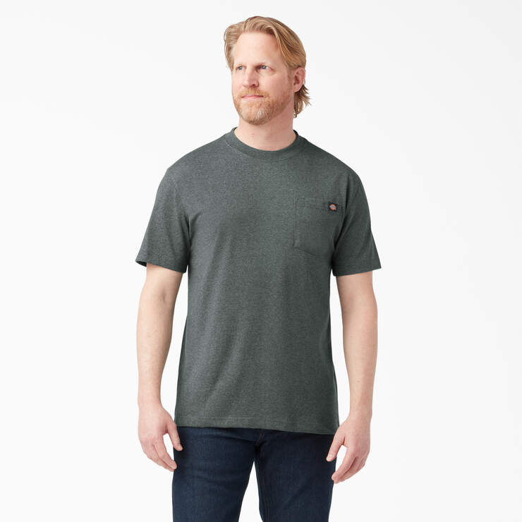 Heavyweight Heathered Short Sleeve Pocket T-Shirt - Hunter Green (GHH) image number 1