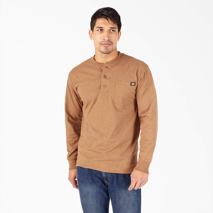 Heavyweight Heathered Long Sleeve Henley T-Shirt - Brown Duck Heather (BDH) image number 1