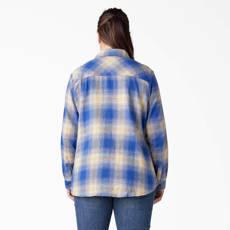 Women's Plus Long Sleeve Plaid Flannel Shirt - Surf Blue/Fireside Ombre Plaid (C1J) image number 2