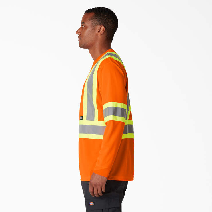 Hi Vis Safety Long Sleeve T-Shirt - ANSI Orange (AO) image number 3