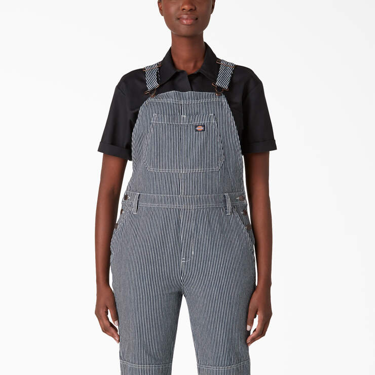 Women's Hickory Stripe Double Knee Bib Overalls - Rinsed Hickory Stripe (RHS) image number 4