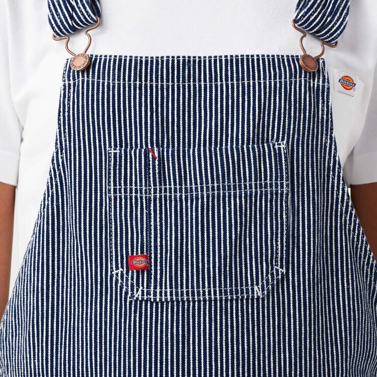 Women's Relaxed Fit Bib Shortalls, 7" - Rinsed Hickory Stripe (RHS) image number 5