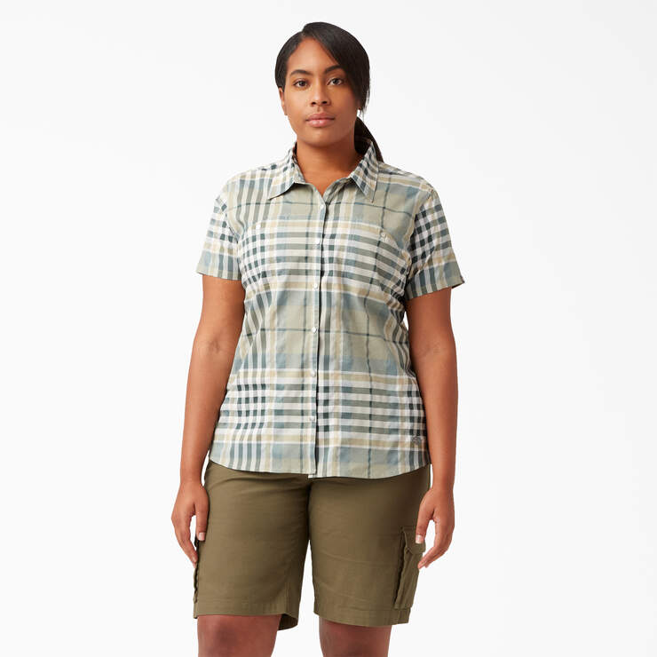 Women's Plus Cooling Short Sleeve Work Shirt - Green Plaid (1PR) image number 1