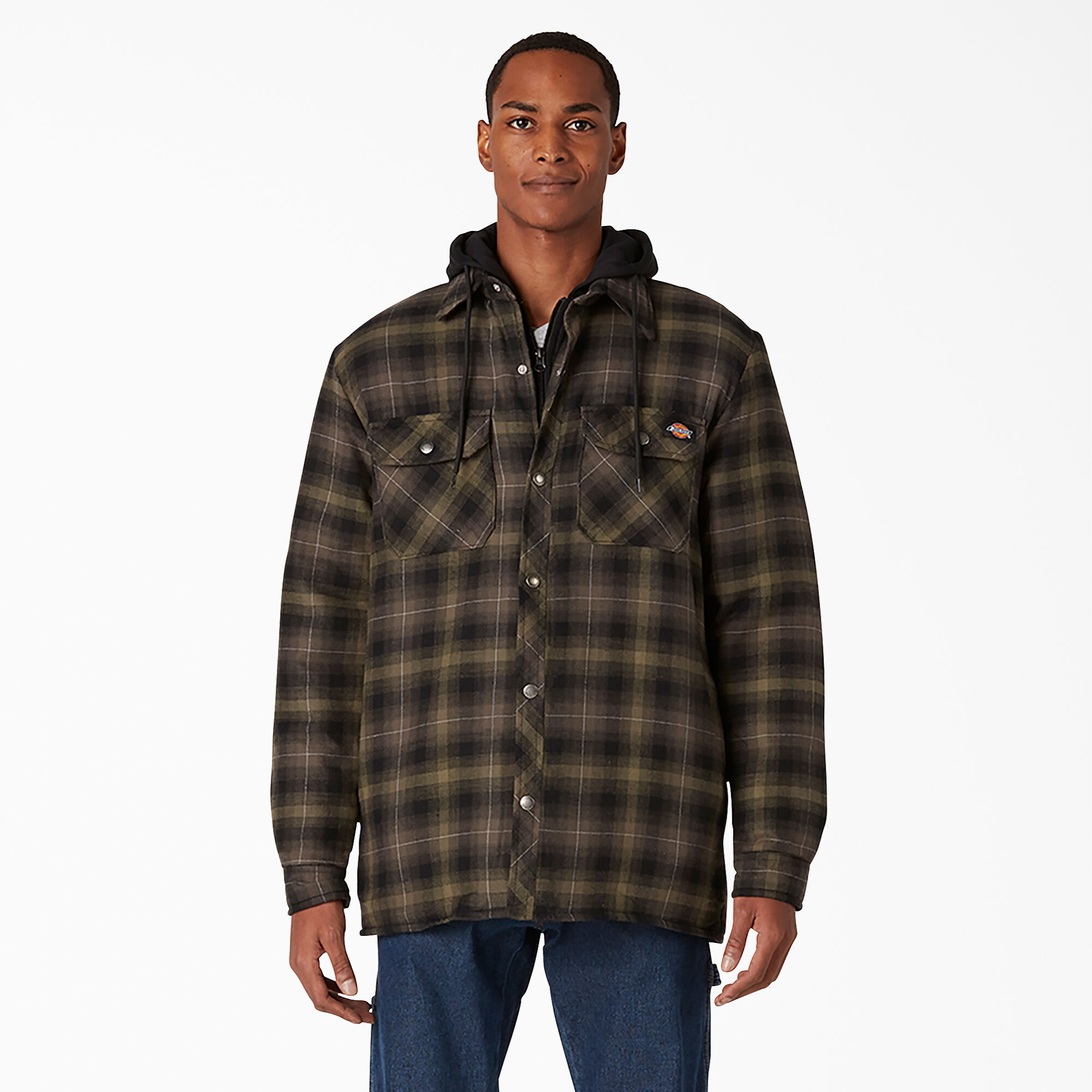 Fleece Hooded Flannel Shirt Jacket with