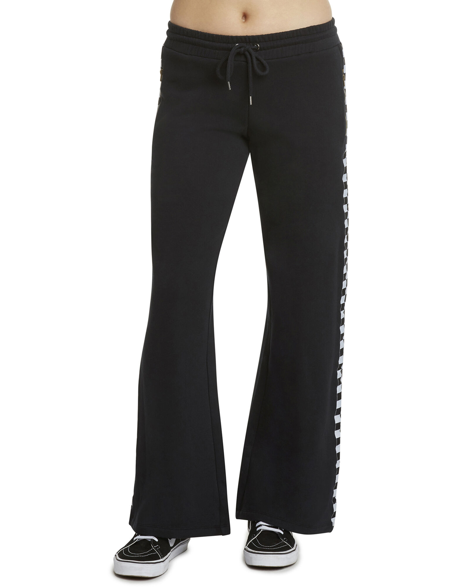black jeans with checkered stripe
