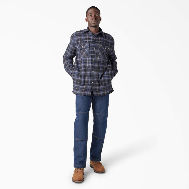 Water Repellent Fleece-Lined Flannel Shirt Jacket - Navy/Black Plaid (B2D) image number 5
