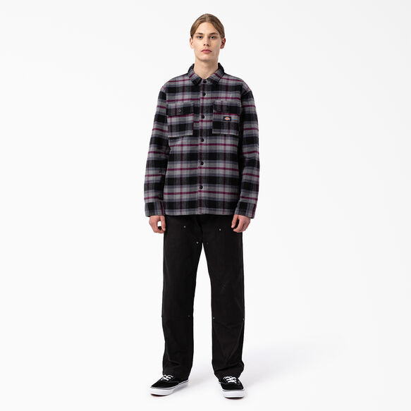 Flannel Quilted Lined Shirt Jacket - Black Wine Grey Plaid &#40;APW&#41;