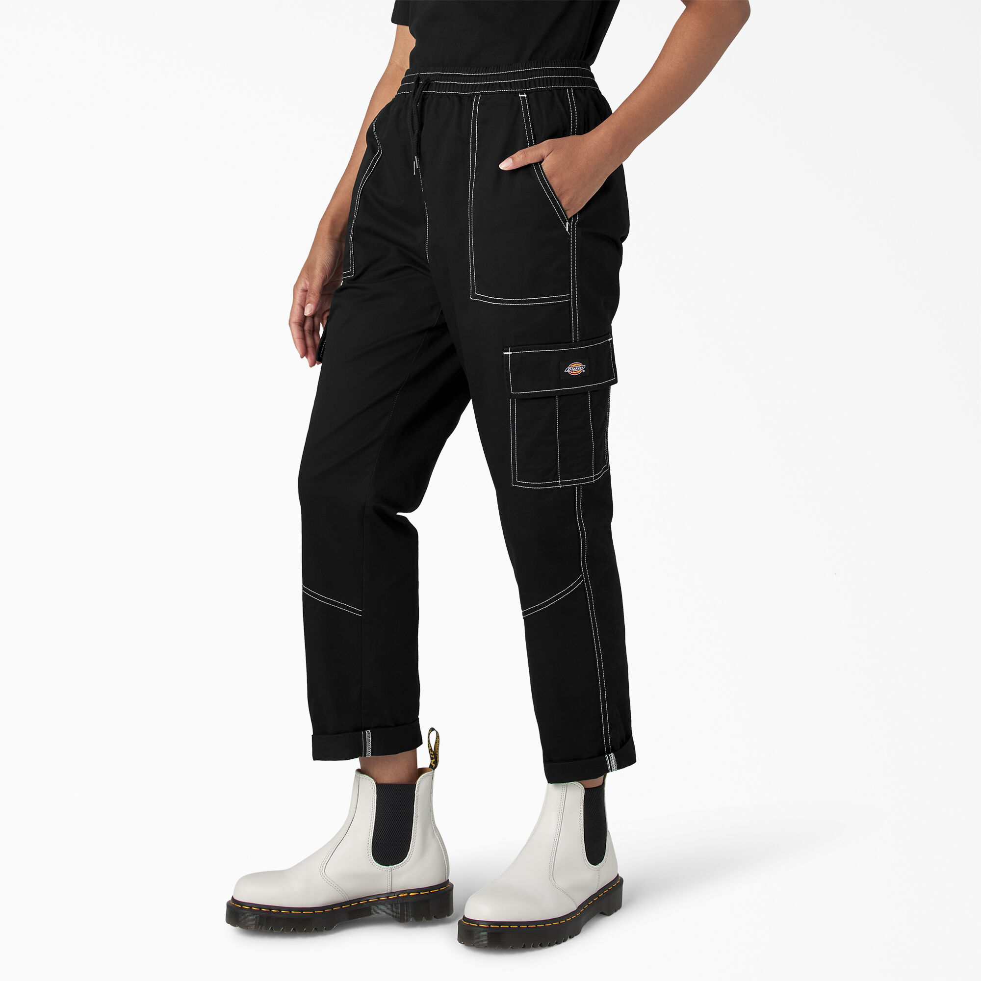 Dickies black cargo pants with white stitching hot sale