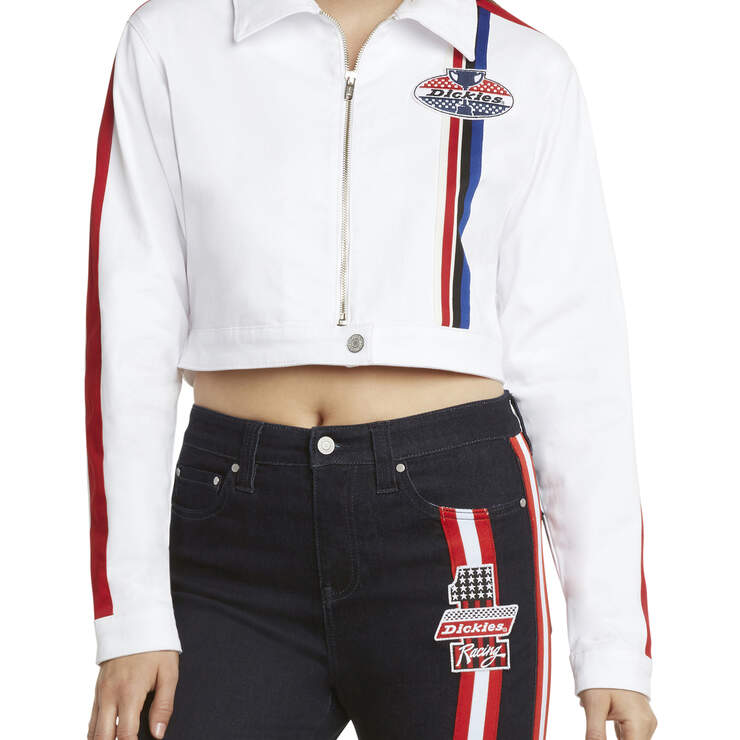 Dickies Girl Juniors' Racing Cropped Jacket - White (WH) image number 1