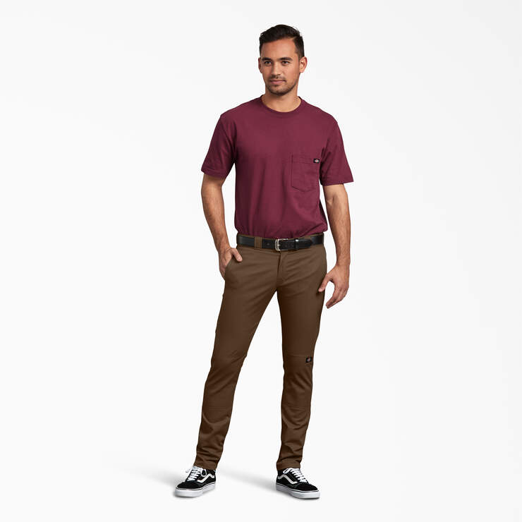 Skinny Fit Double Knee Work Pants - Timber Brown (TB) image number 4