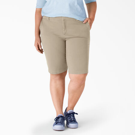 Women&#39;s Plus Perfect Shape Straight Fit Bermuda Shorts, 11&quot; - Rinsed Oxford Stone &#40;RDG2&#41;
