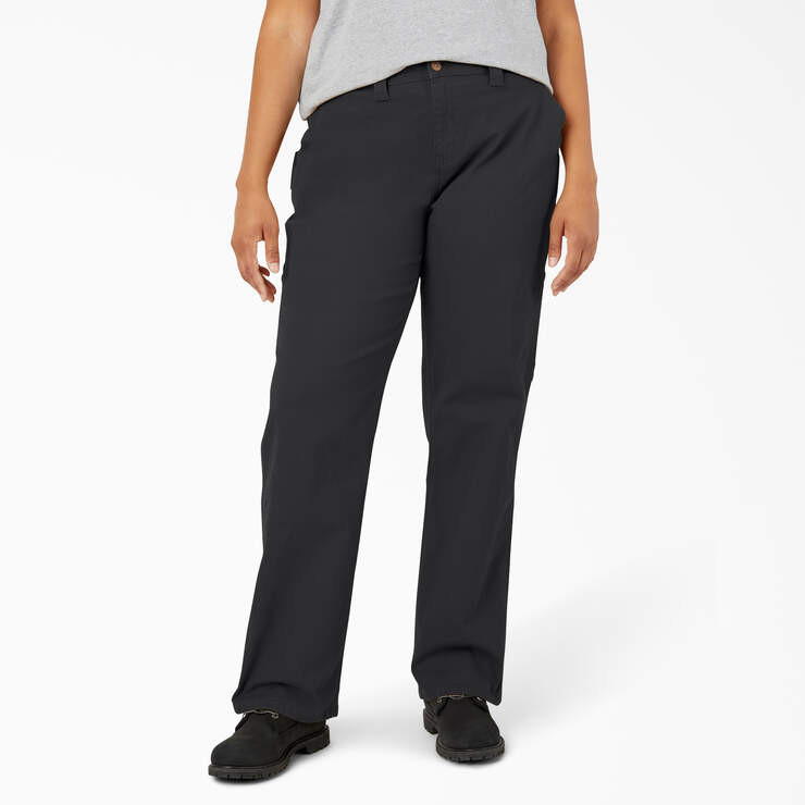 Women's Plus FLEX Relaxed Straight Fit Duck Carpenter Pants - Rinsed Black (RBK) image number 1