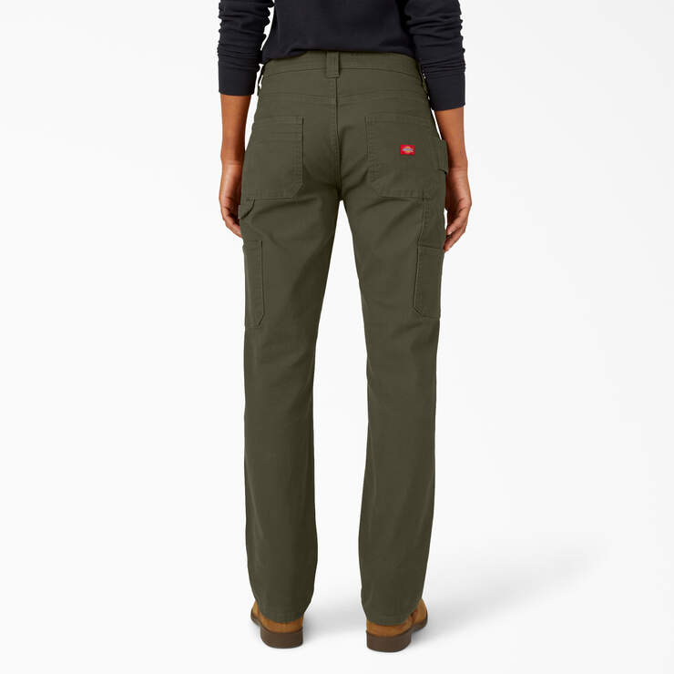 Women's FLEX Relaxed Straight Fit Duck Carpenter Pants - Rinsed Moss Green (RMS) image number 2