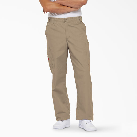 Men's EDS Elastic Waist Cargo Scrub Pants Khaki | Men's Scrubs | Dickies