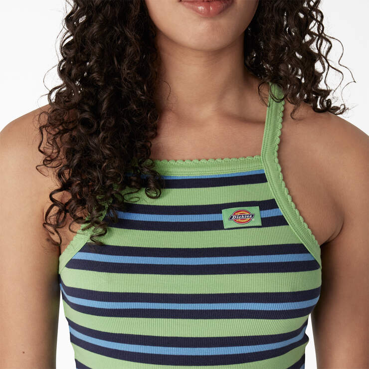 Women's Rib Knit Cropped Tank Top - Apple Mint Summer Fair Stripe (ASM) image number 5