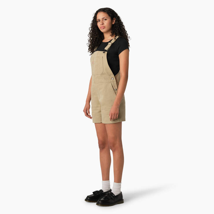 Women's Relaxed Fit Duck Bib Shortalls - Stonewashed Desert Sand (SDS) image number 3