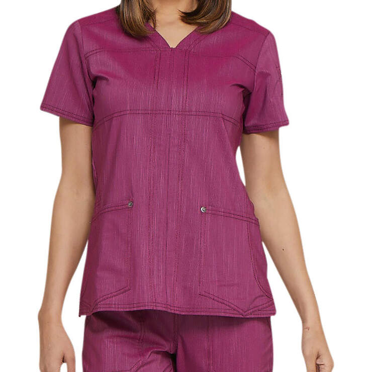 Women's Advance Two-Tone Twist V-Neck Scrub Top with Zipper Pocket - Sangria Red (SGR) image number 1