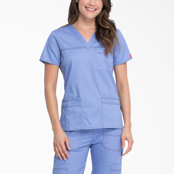 Women's Gen Flex Youtility V-Neck Scrub Top with Pen Slot - Ceil Blue (CBL)