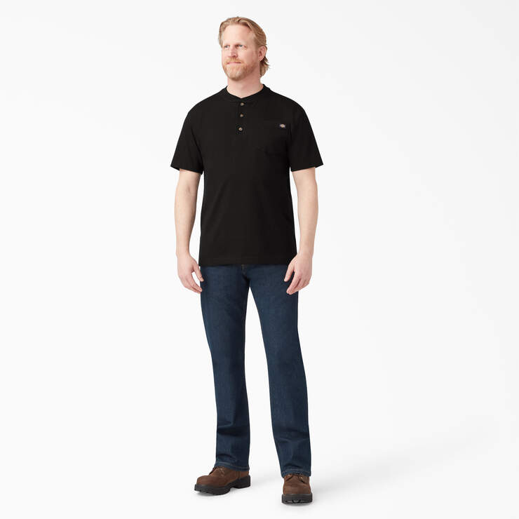 Heavyweight Short Sleeve Henley T-Shirt - Black (BK) image number 7