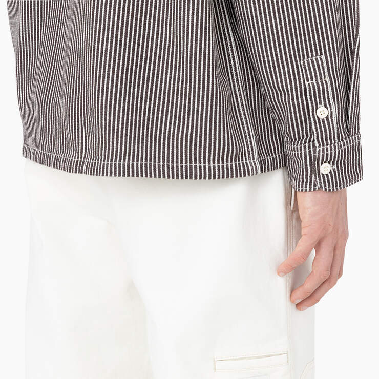 Hickory Stripe Long Sleeve Work Shirt - Ecru/Brown (EUB) image number 5