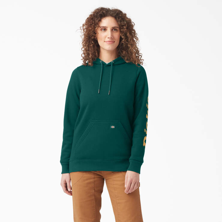 Women's Water Repellent Sleeve Logo Hoodie - Forest Green (FT) image number 1