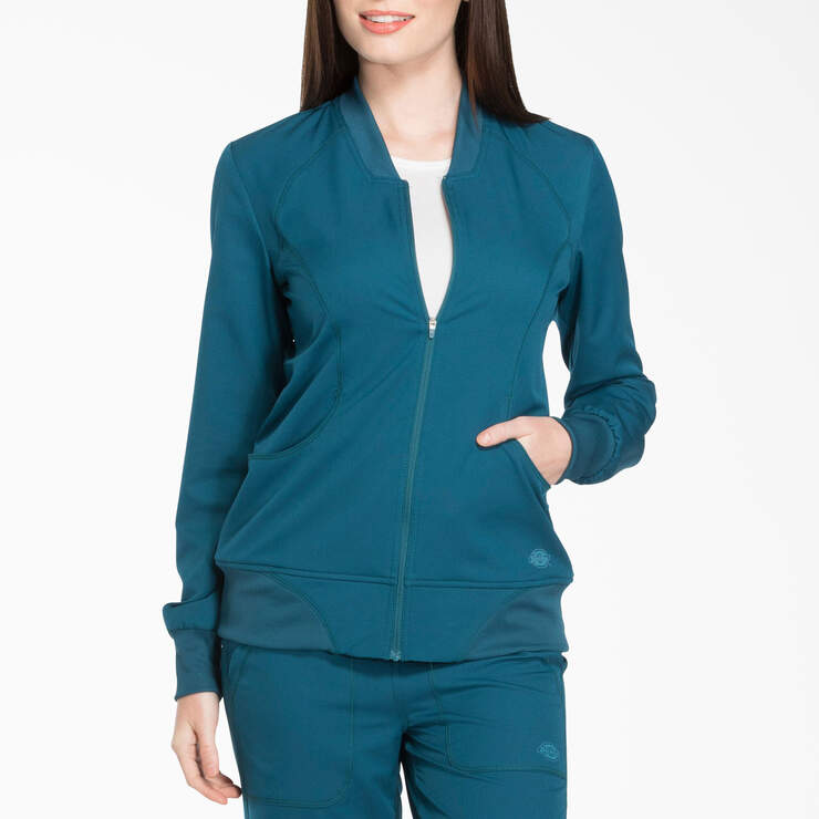 Women's Dynamix Zip Front Scrub Jacket - Caribbean Blue (CRB) image number 3