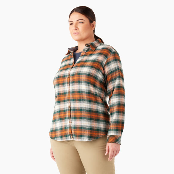 Women&#39;s Plus Long Sleeve Plaid Flannel Shirt - Forest/Copper Ombre Plaid &#40;C1T&#41;