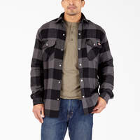 Water Repellent Fleece-Lined Flannel Shirt Jacket - Black Dark Slate Buffalo Plaid (TP1)