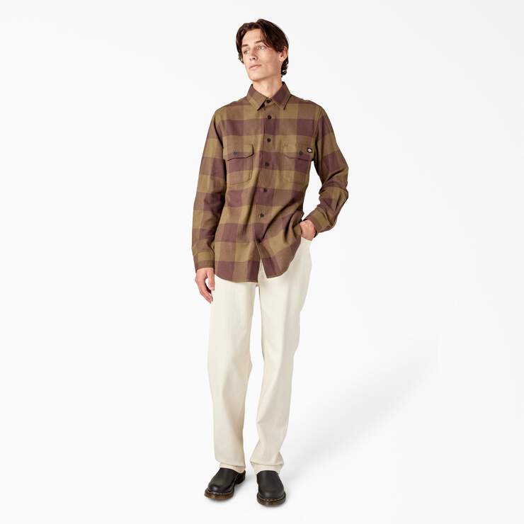 Long Sleeve Flannel Shirt - Dark Olive Buffalo Plaid (DBV) image number 5