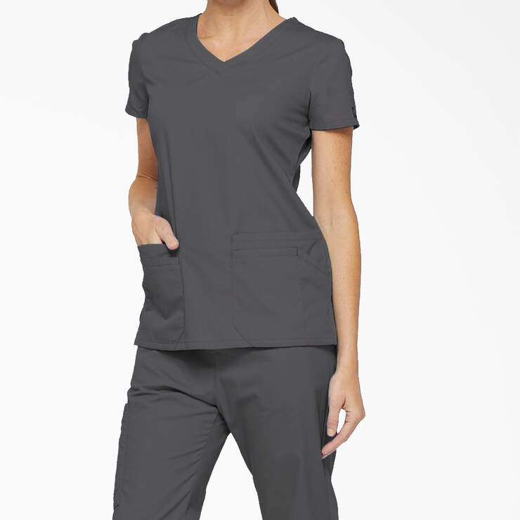 Women's EDS Signature V-Neck Scrub Top with Pen Slot - Pewter Gray (PEW) image number 3