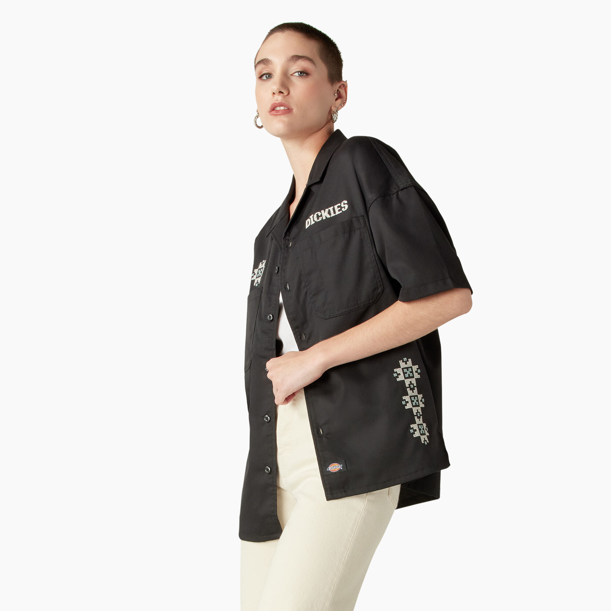 Womens black button on sale down shirt uniform