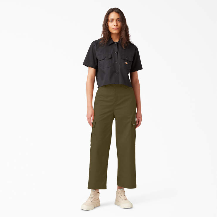 Women's Regular Fit Cargo Pants - Stonewashed Military Green (S2M) image number 4