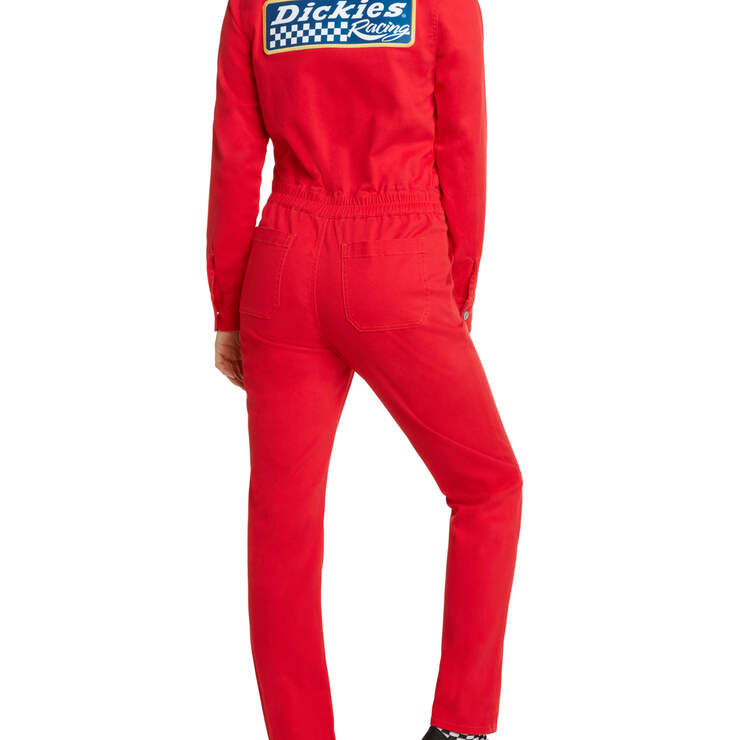 Dickies Girl Juniors' Racing Striped Button Front Coveralls - Red (RD) image number 2