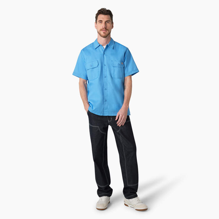 Madras Short Sleeve Work Shirt - Azure Blue (AB2) image number 4