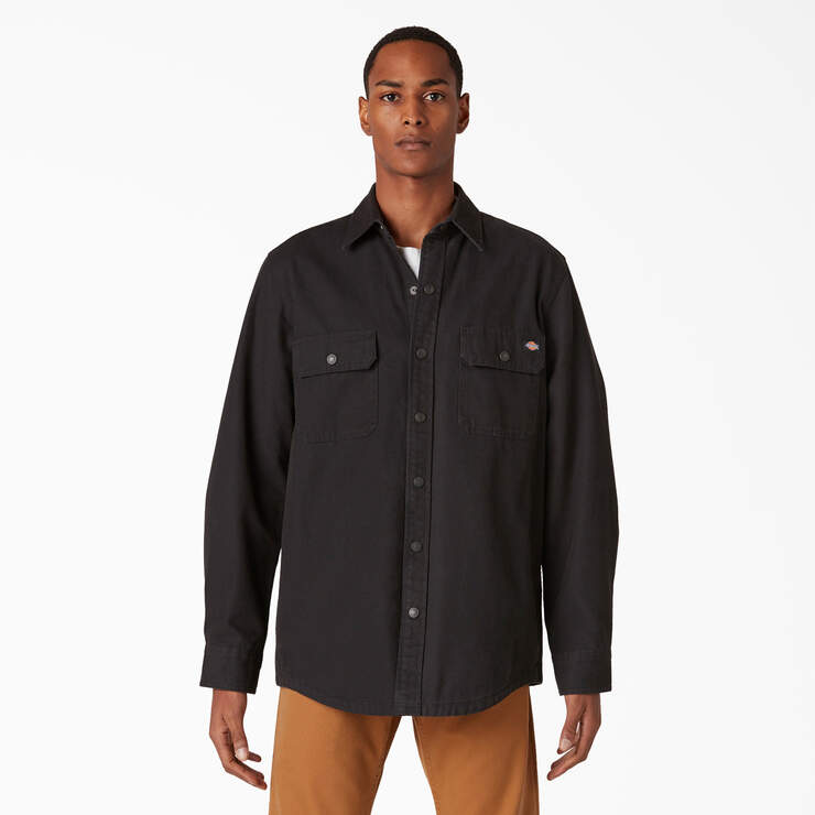 Long Sleeve Flannel-Lined Duck Shirt - Rinsed Black (RBK) image number 1