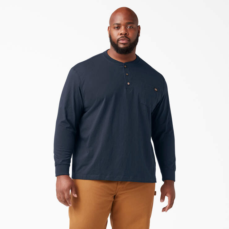 Heavyweight Long Sleeve Henley T-Shirt - Dark Navy (DN) image number 4