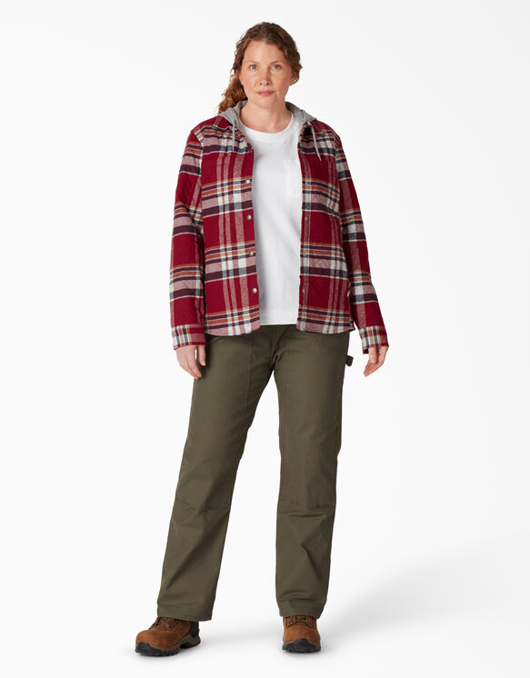 Women&rsquo;s Plus Flannel Hooded Shirt Jacket - Aged Brick Plaid &#40;YP2&#41;