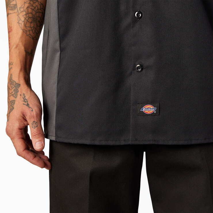 Two-Tone Short Sleeve Work Shirt - Black Dark Gray Tone (BKCH) image number 8