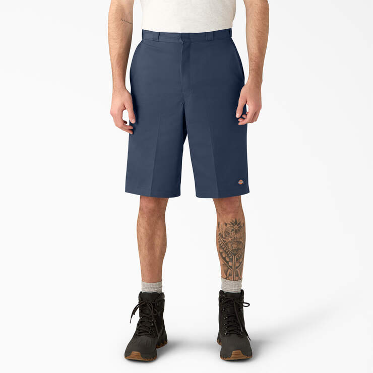 Loose Fit Flat Front Work Shorts, 13" - Navy Blue (NV) image number 1