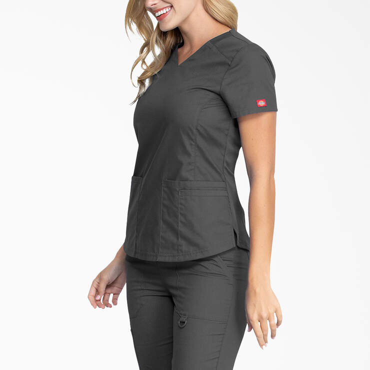 Women's EDS Signature V-Neck Scrub Top - Pewter Gray (PEW) image number 3