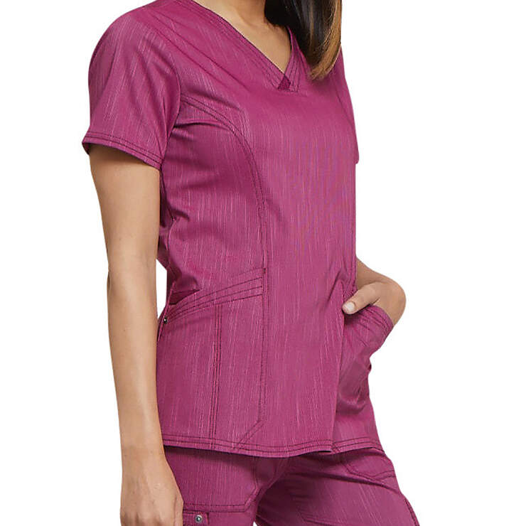 Women's Advance Two-Tone Twist V-Neck Scrub Top - Sangria Red (SGR) image number 4