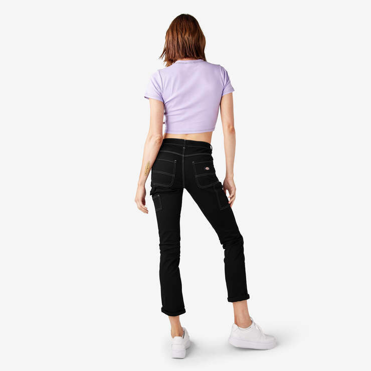 Women's Slim Straight Fit Roll Hem Carpenter Pants - Black (BKX) image number 6