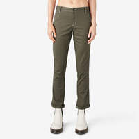 Women's Slim Straight Fit Roll Hem Carpenter Pants - Olive Green (OG)