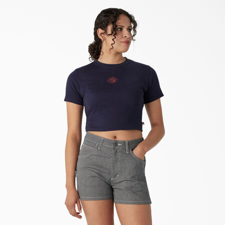 Women&#39;s Embroidered Cropped Baby T-Shirt - Ink Navy &#40;IK&#41;