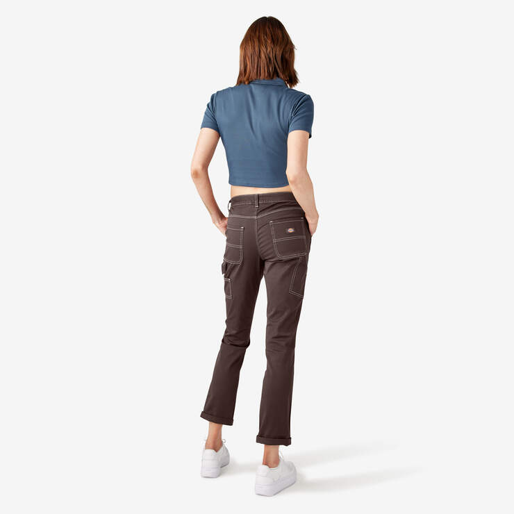 Women's Slim Straight Fit Roll Hem Carpenter Pants - Chocolate Brown (CB) image number 6