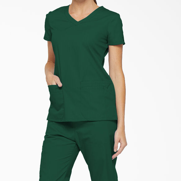 Women&#39;s EDS Signature V-Neck Scrub Top with Pen Slot - Hunter Green &#40;HTR&#41;