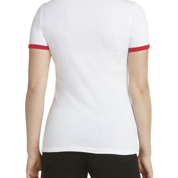 Dickies Girl Juniors' Chest Striped Short Sleeve Ringer T-Shirt - White (WHT) image number 2