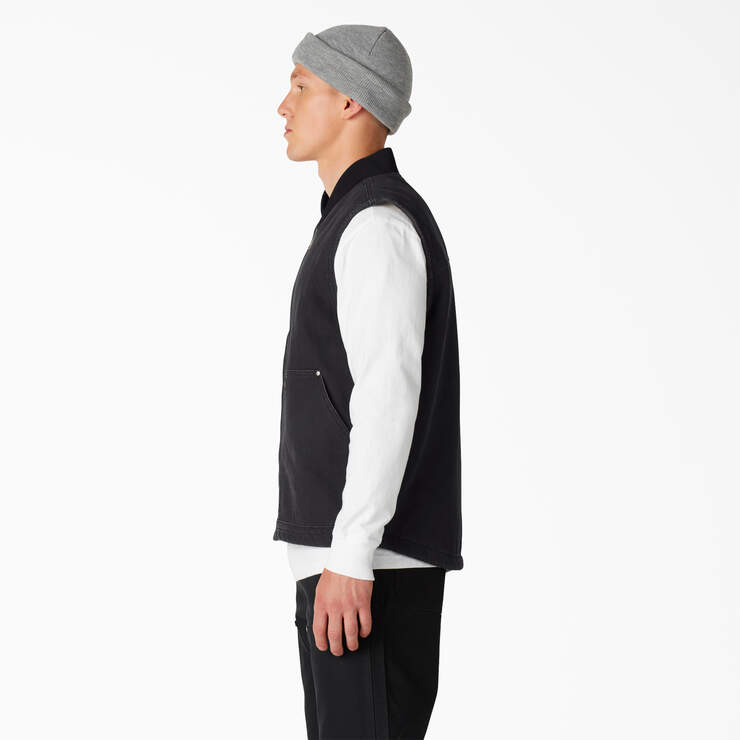 Stonewashed Duck High Pile Fleece Lined Vest - Stonewashed Black (SBK) image number 3