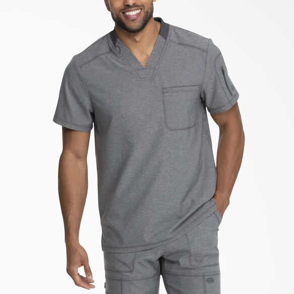 Men's Dynamix V-Neck Scrub Top with Zipper Pocket - Heather Gray (HG)