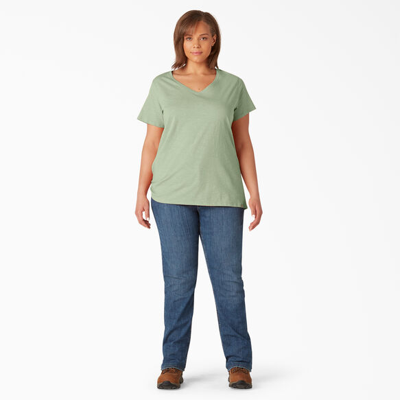 Women&#39;s Plus Short Sleeve V-Neck T-Shirt - Celadon Green &#40;C2G&#41;